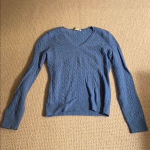 Blue Cable-knit V-Neck Cashmere Sweater